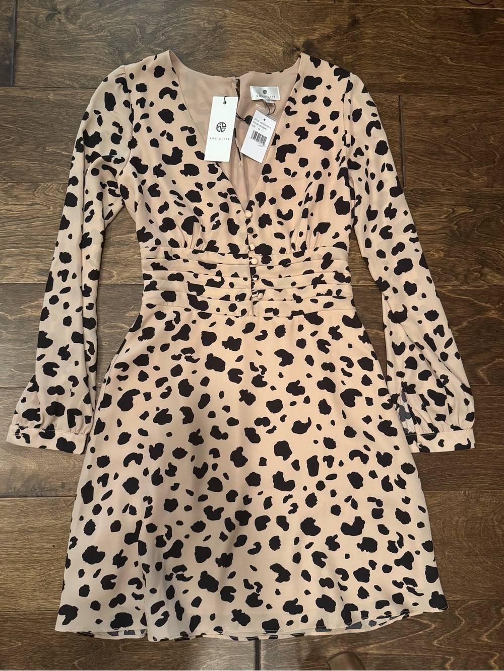 Socialite Beige Dress with Black Leopard Spots
